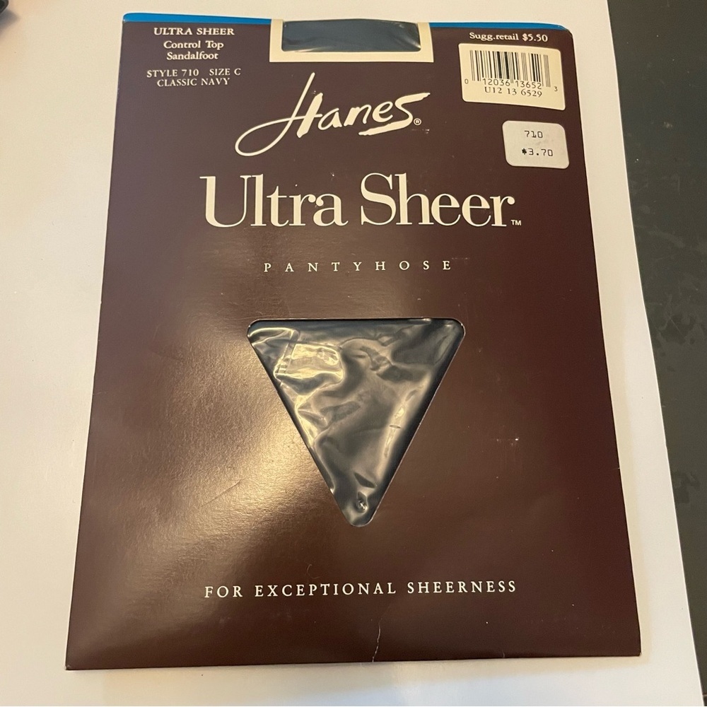 VTG Hanes Ultra Sheer Control Top 710 size c Pantyhose Classic Navy sandlefoot